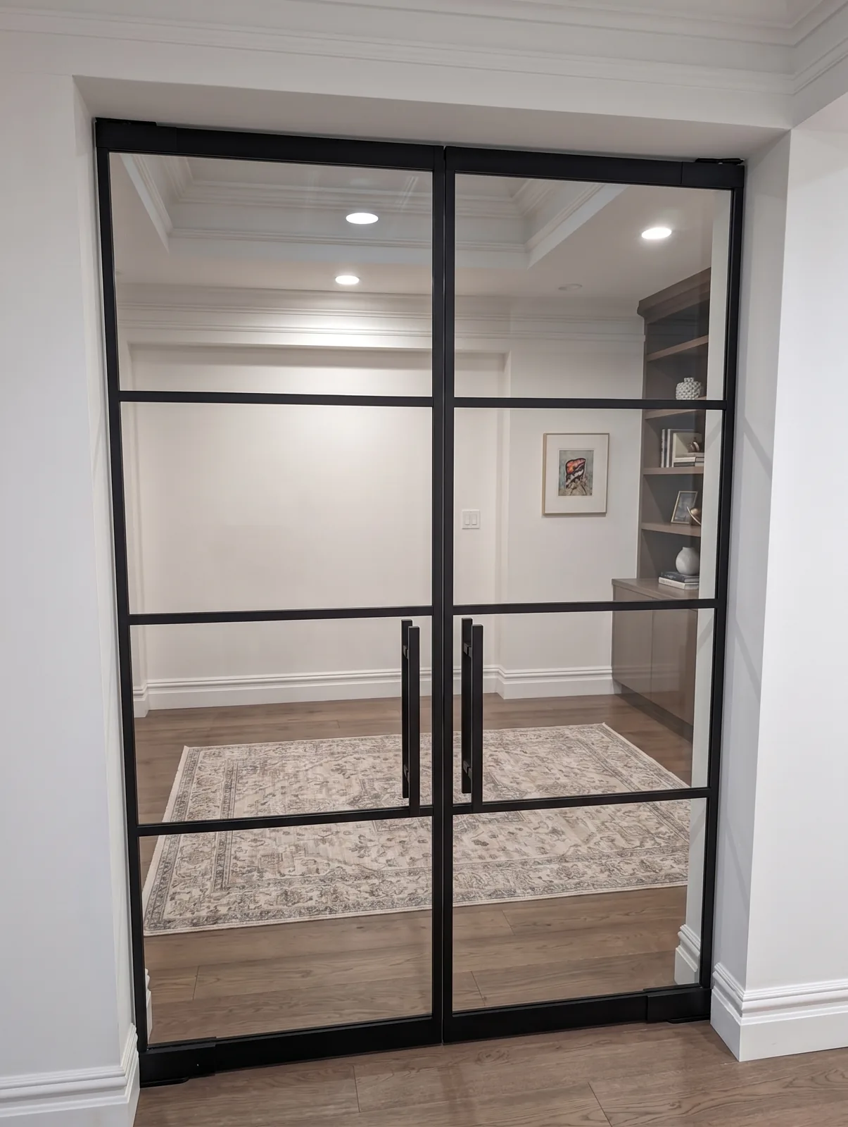 French glass doors with full-width pivot frame by WiseGlass NY