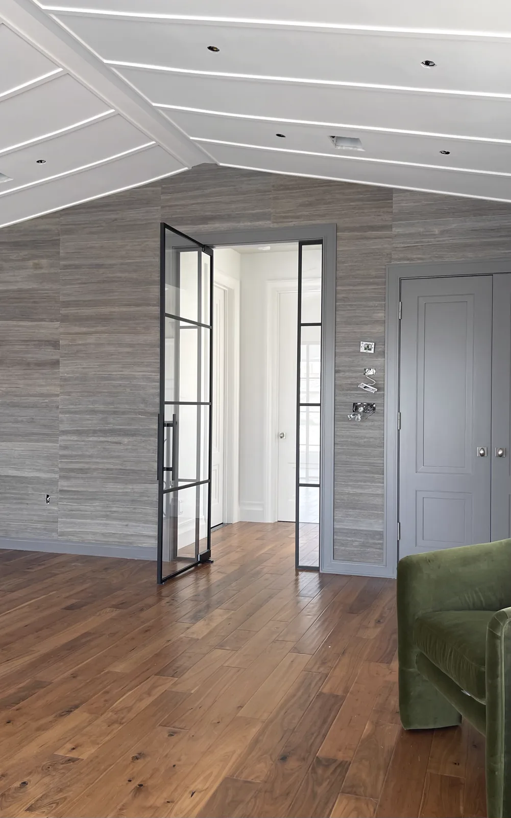Single swing glass door with fixed sidelights by WiseGlass NY