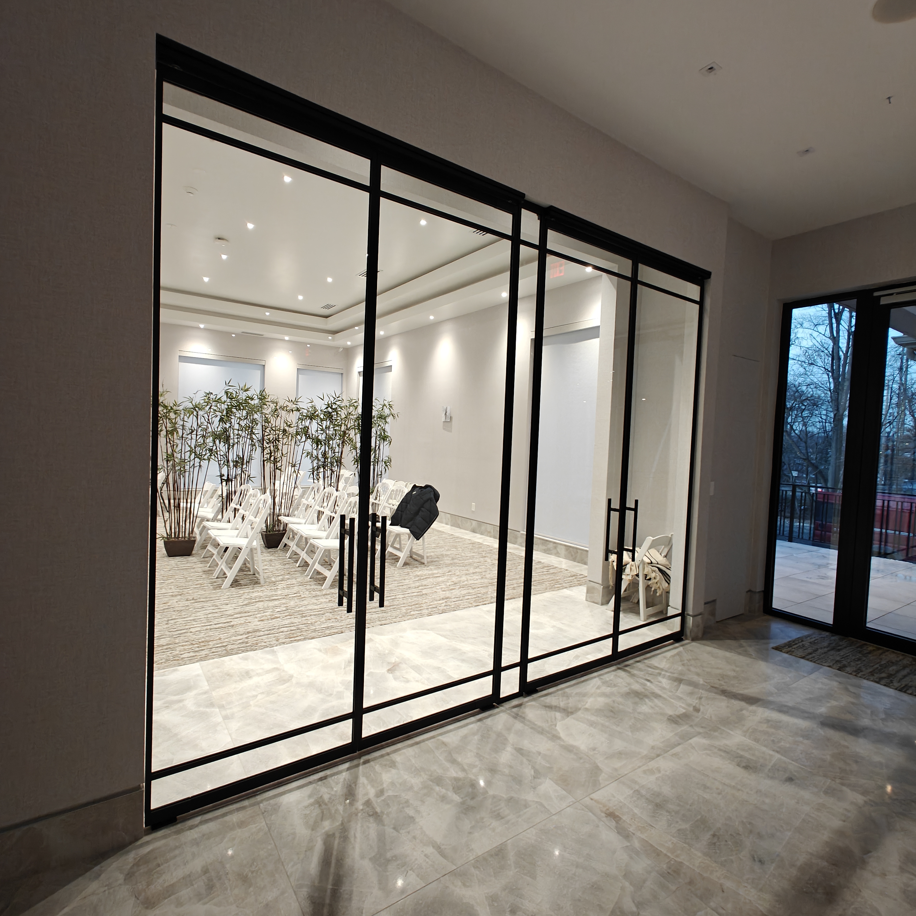 Custom French glass doors for synagogue entrance, North Brunswick NJ by WiseGlass NY