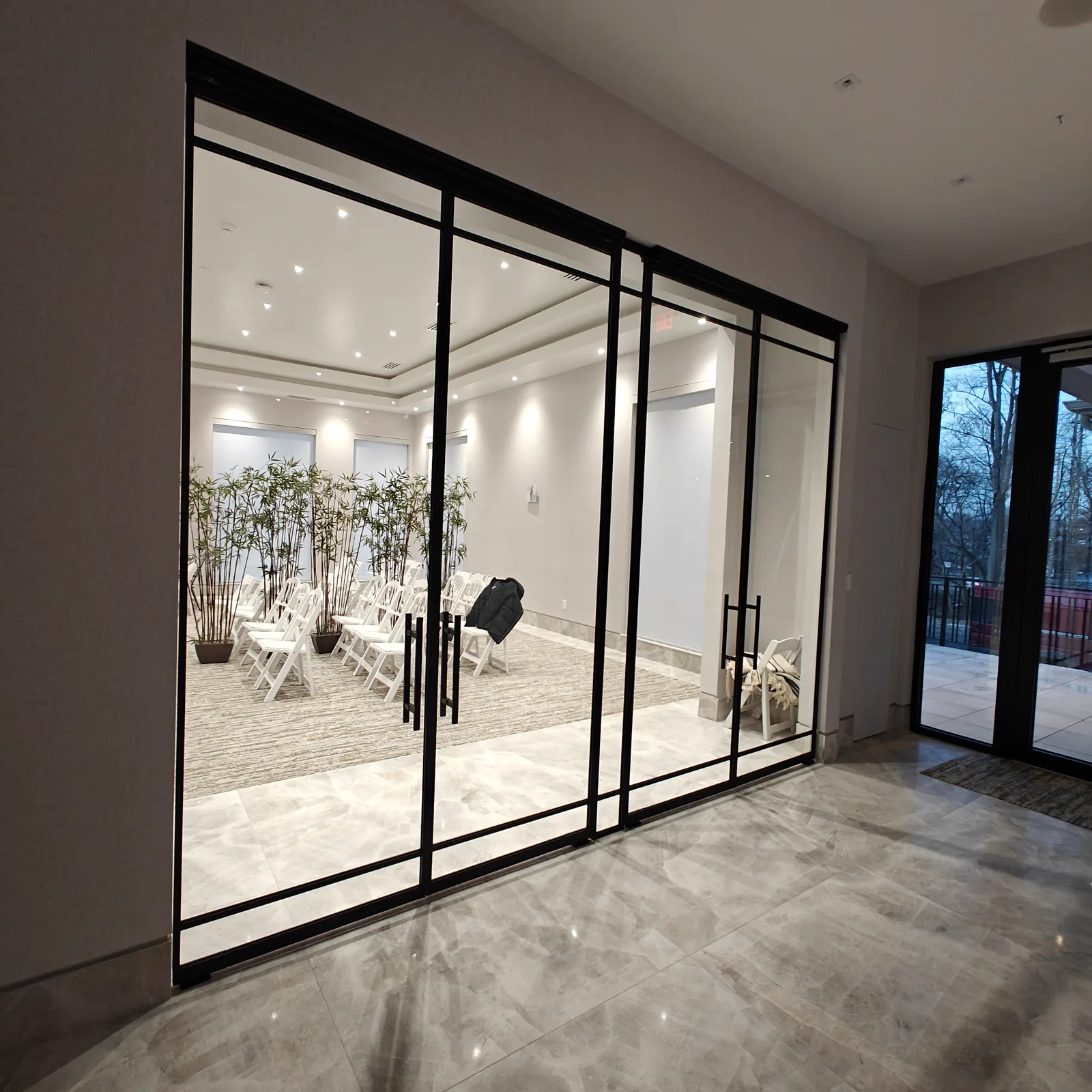 Custom French glass doors for synagogue entrance, North Brunswick NJ by WiseGlass NY